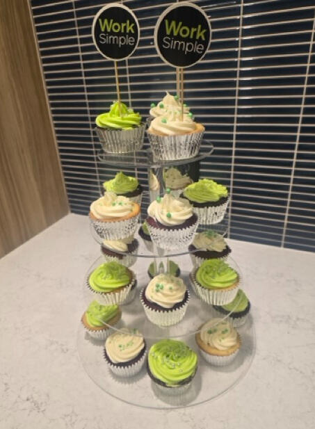 Homemade cupcakes by Rylee's Sunrise Bakery Homemade cupcakes with green and vanilla frosting on a cupcake stand